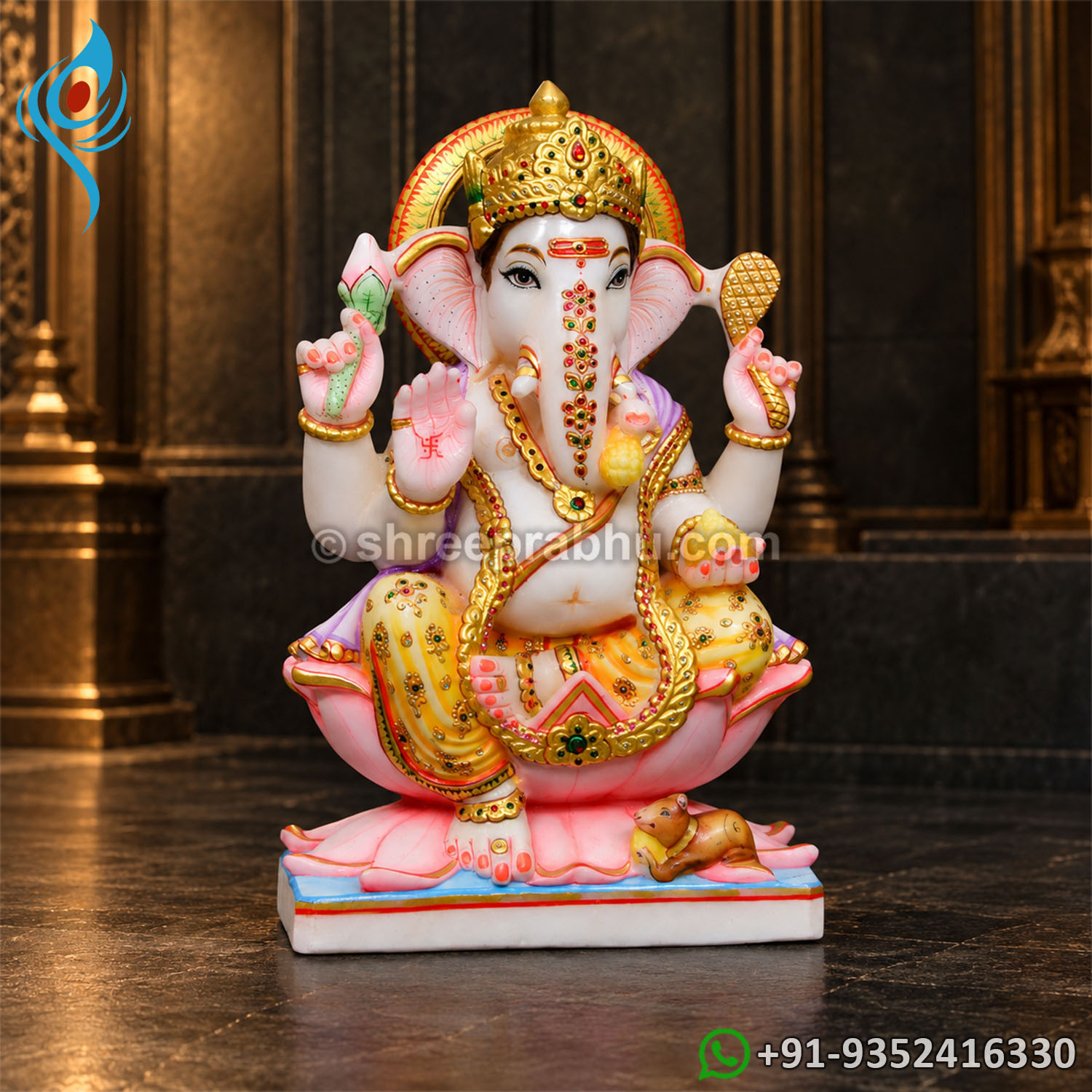 Hand Painted Marble Ganesh Idol