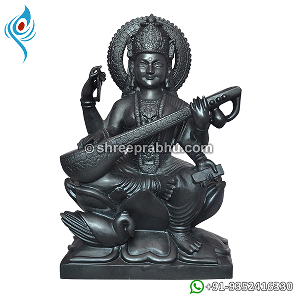 Black marble saraswati statue