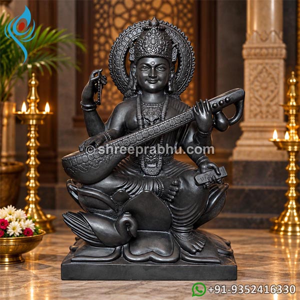 Black marble saraswati statue