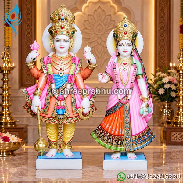 Colorful Standing Marble Laxmi Narayan Murti