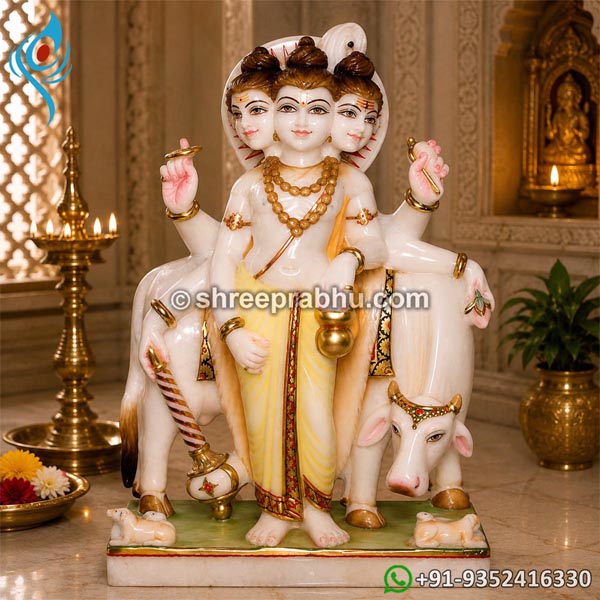 Handcrafted Marble Dattatreya Statue