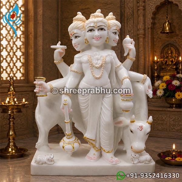 Hindu White Marble Dattatreya Statue