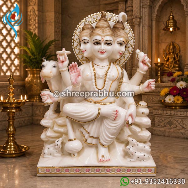Marble Dattatreya Statue in a Sitting Position