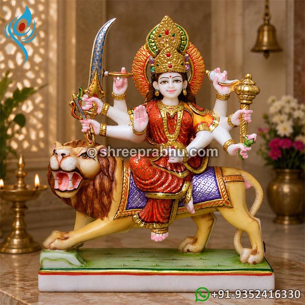 Marble Durga Mata Statue with Color Painting