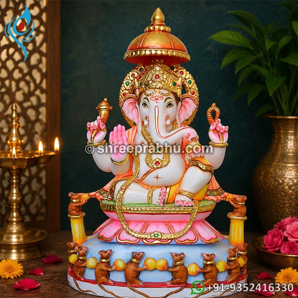Marble Ganesha murti with rats