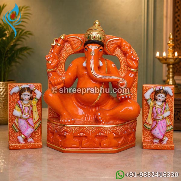 Marble Titwala Ganesh Murti with Riddhi Siddhi