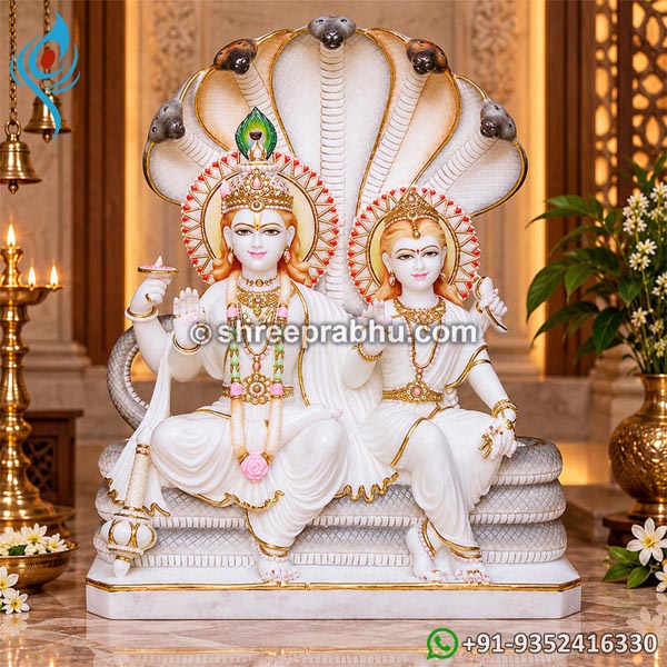 Marble Vishnu Laxmi Statue with Sheshnag