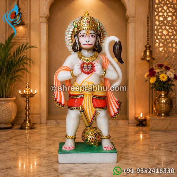 Marble hanuman murti showing ram sita in chest