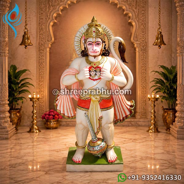 Marble lord hanuman statue showing ram sita in chest