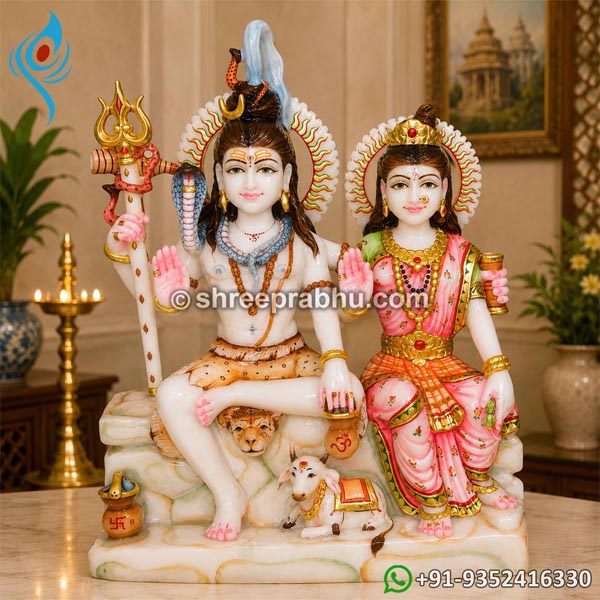 Marble shiv parvati statue