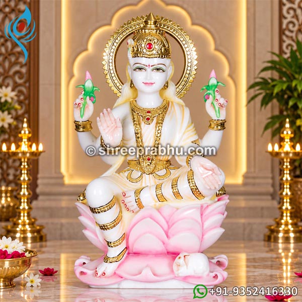 Painted Hindu Marble Laxmi Maa Statue