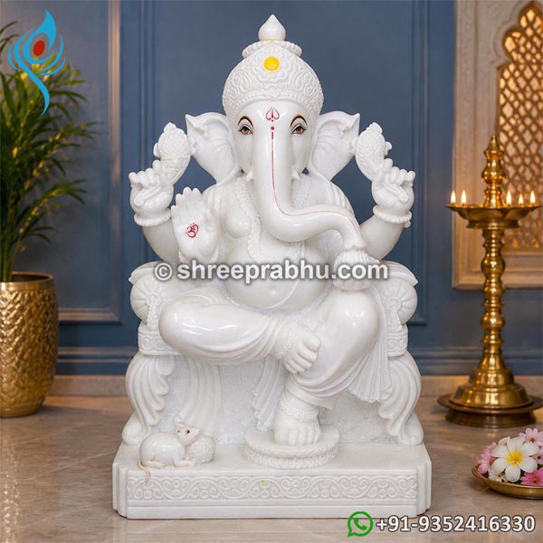 Pure white marble ganesh statue