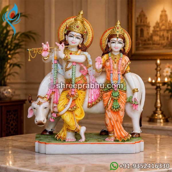 Radha krishna sangmarmar murti with cow