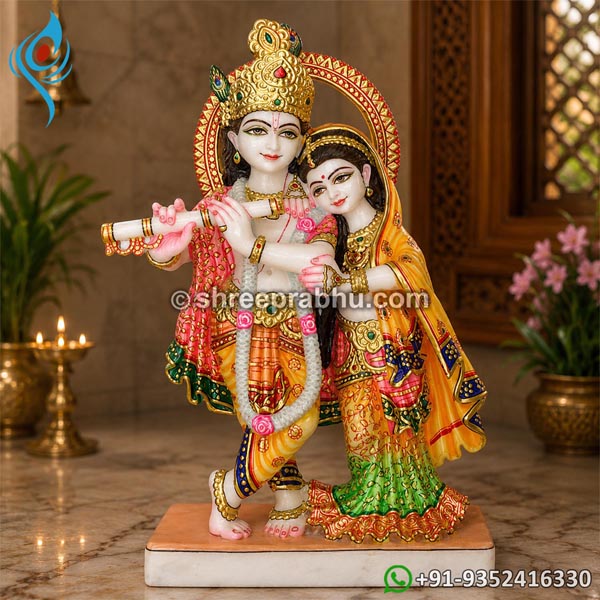 Radha krishna statue in white marble