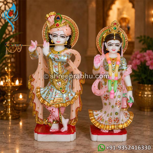 Radha krishna white marble murti