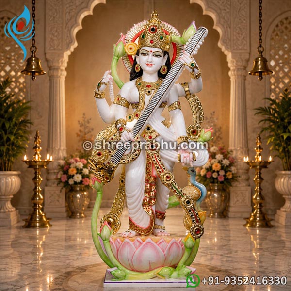 Standing Maa saraswati marble murti