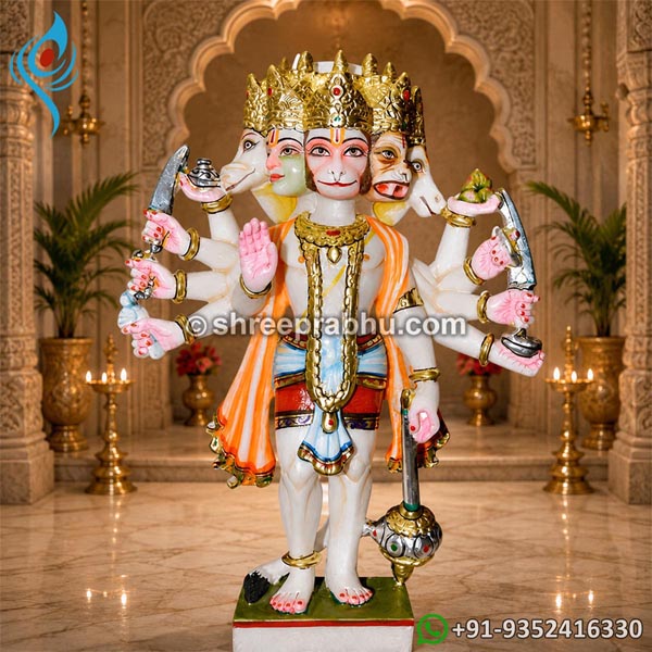 Standing marble panchmukhi hanuman statue