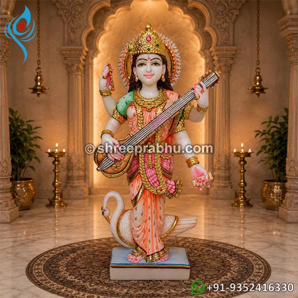 Standing marble saraswati ji statue