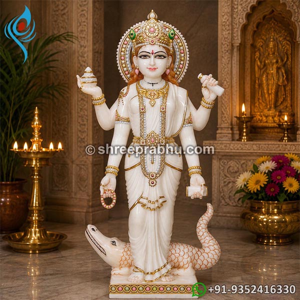 Standing marble statue of Goddess Ganga