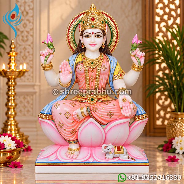 White Hindu Marble Laxmi Ma Statue For Temple