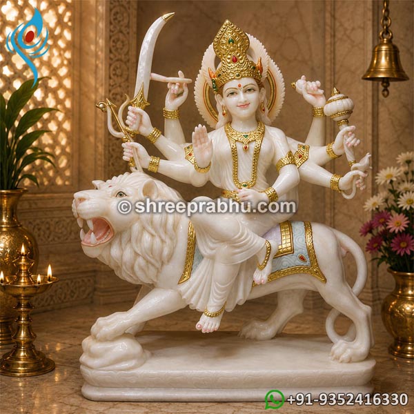 White Marble Durga Maa Murti