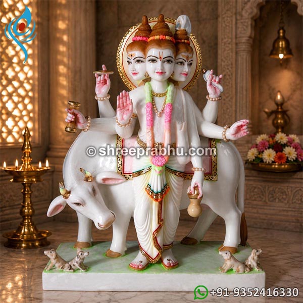 White Marble Lord Dattatreya Sculpture