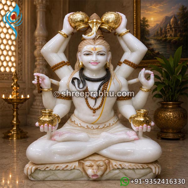 White marble mahamrityunjaya shiva statue
