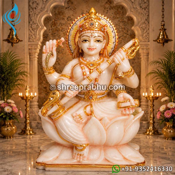 White marble saraswati idol