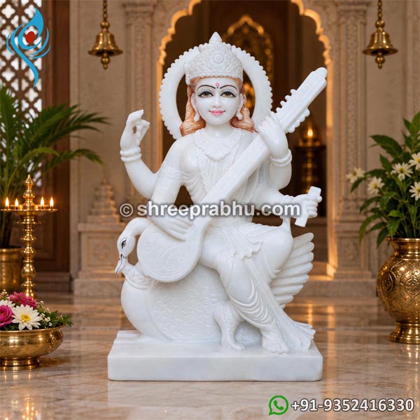 White marble saraswati mata statue