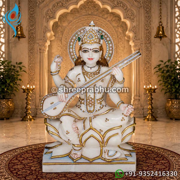White marble saraswati statue