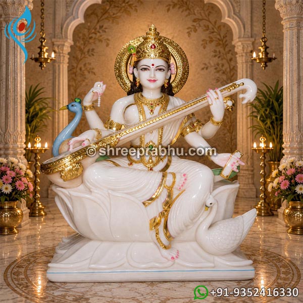 White marble saraswati statue