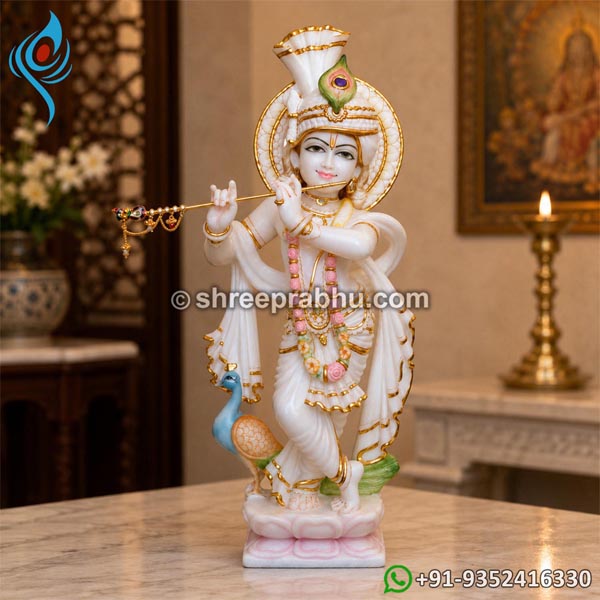 beautiful krishna marble statue