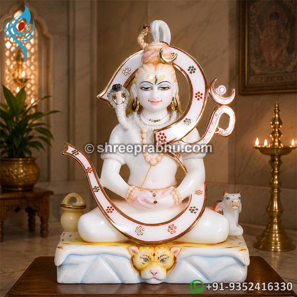 lord shiva marble murti with om