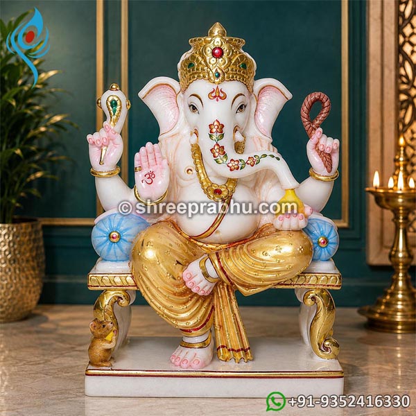 marble lord ganesha sitting on singhasan