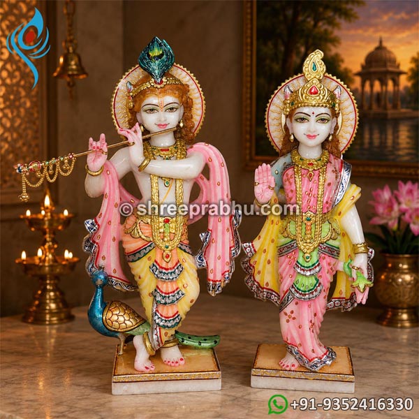 radha krishna statue in white marble